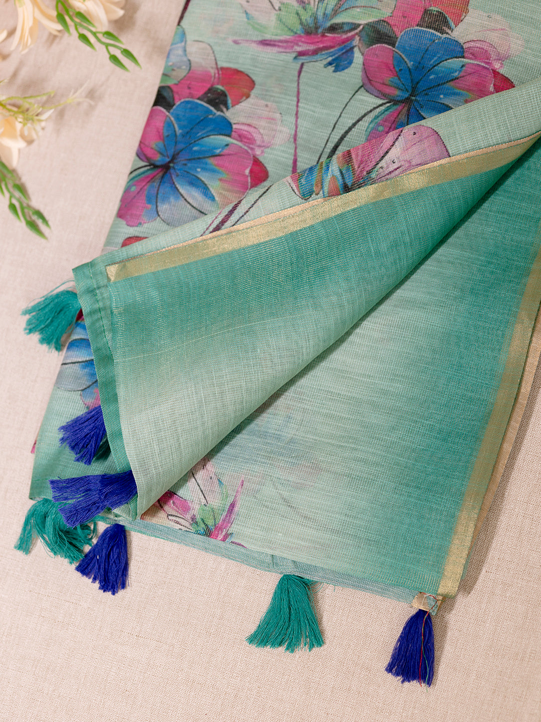 Women Green Tissue Printed Saree TS26