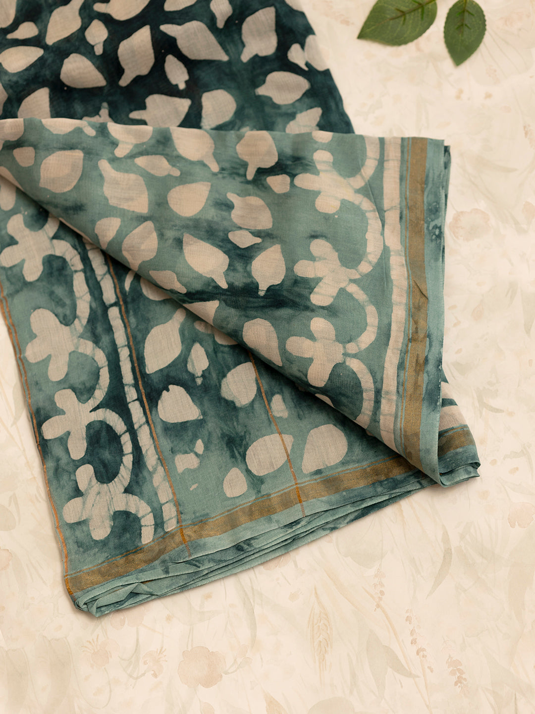 Women Pine Green Semi Chanderi Cotton Printed Saree SC51