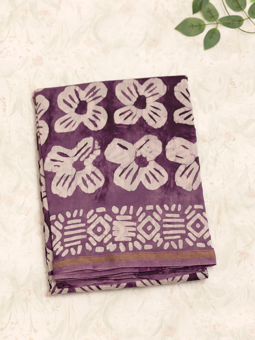 Women Purple Semi Chanderi Cotton Printed Saree SC48