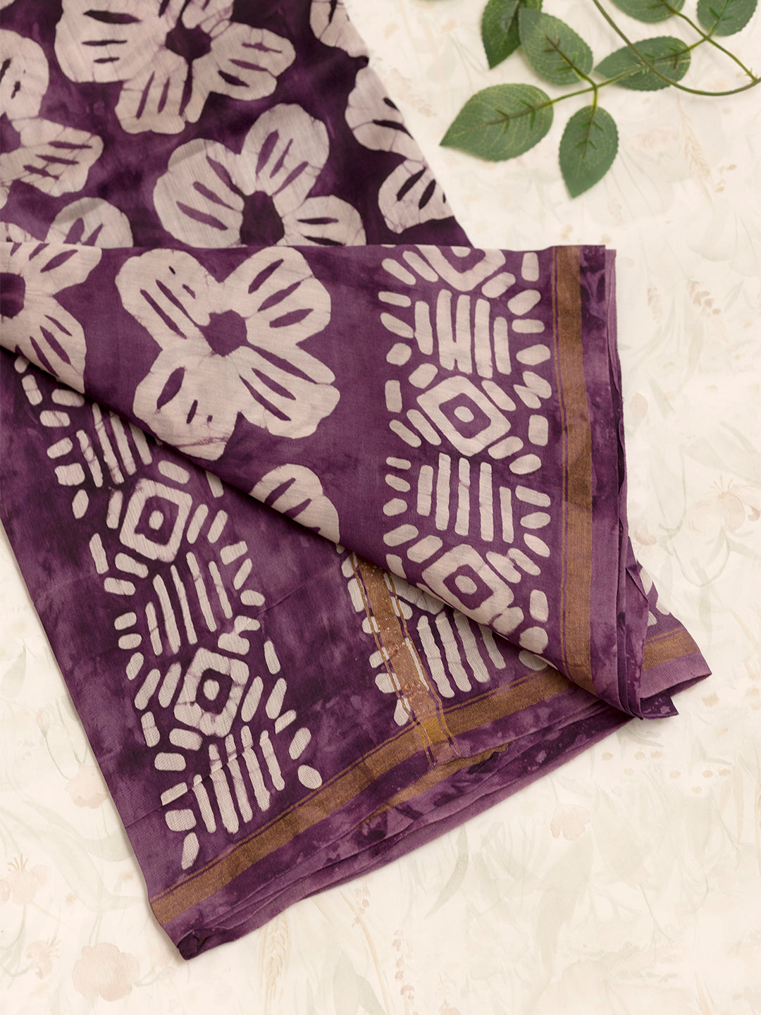 Women Purple Semi Chanderi Cotton Printed Saree SC48