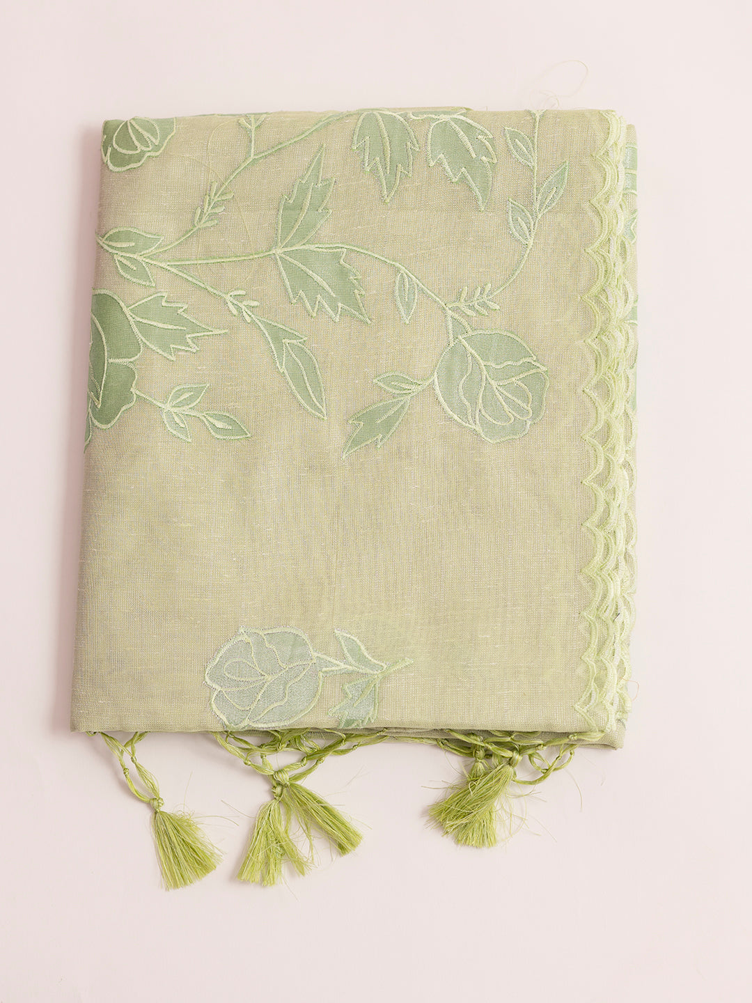 Women Parrot Green Embroidered Semi Tussar Saree ST227