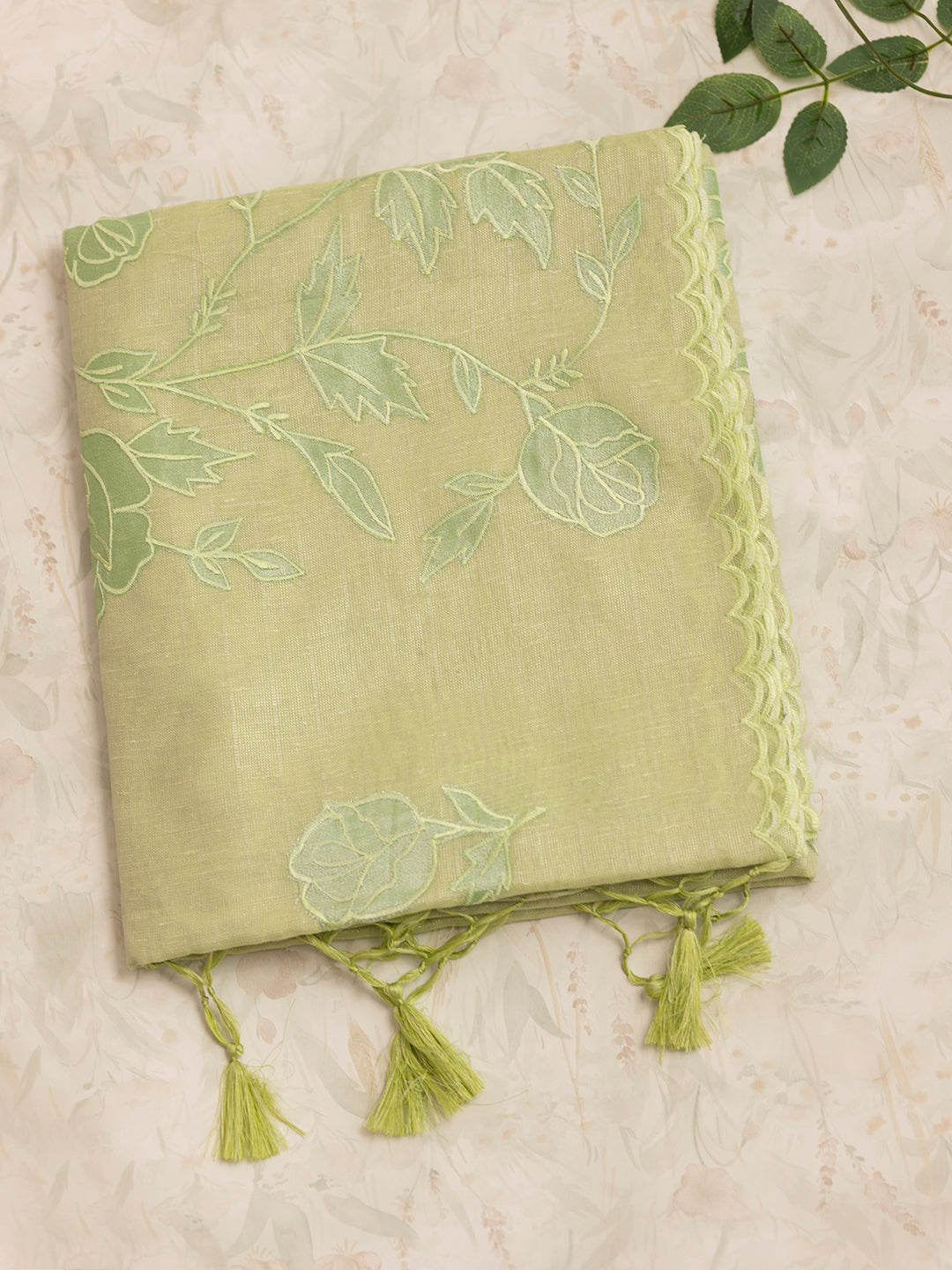 Women Parrot Green Embroidered Semi Tussar Saree ST227