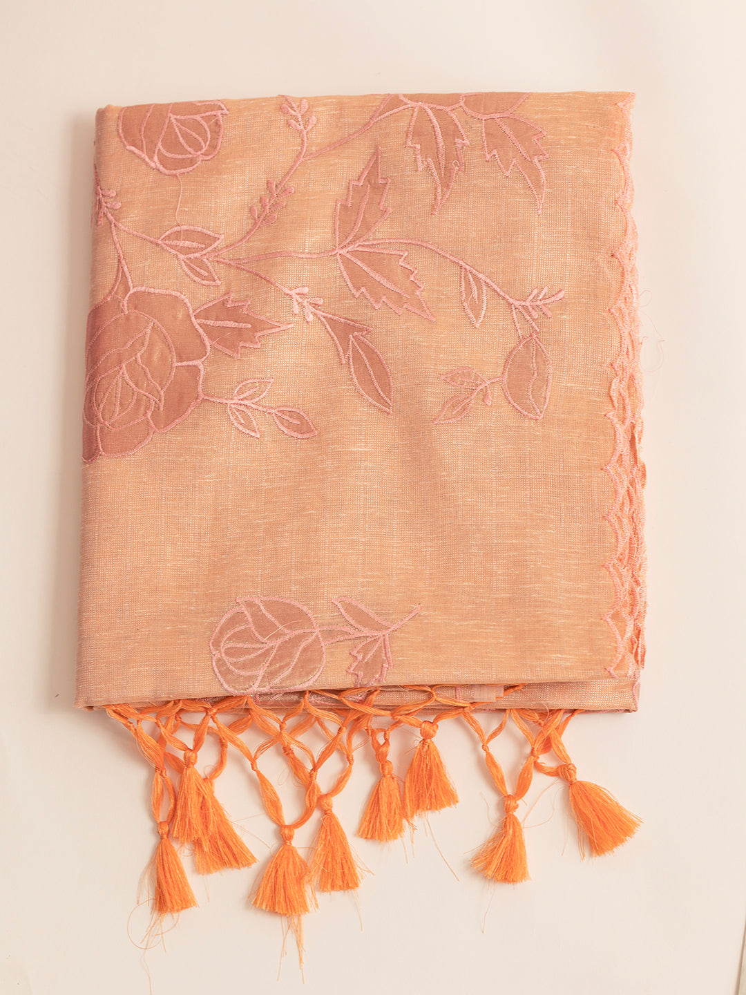 Women Orange Embroidered Semi Tussar Saree ST219