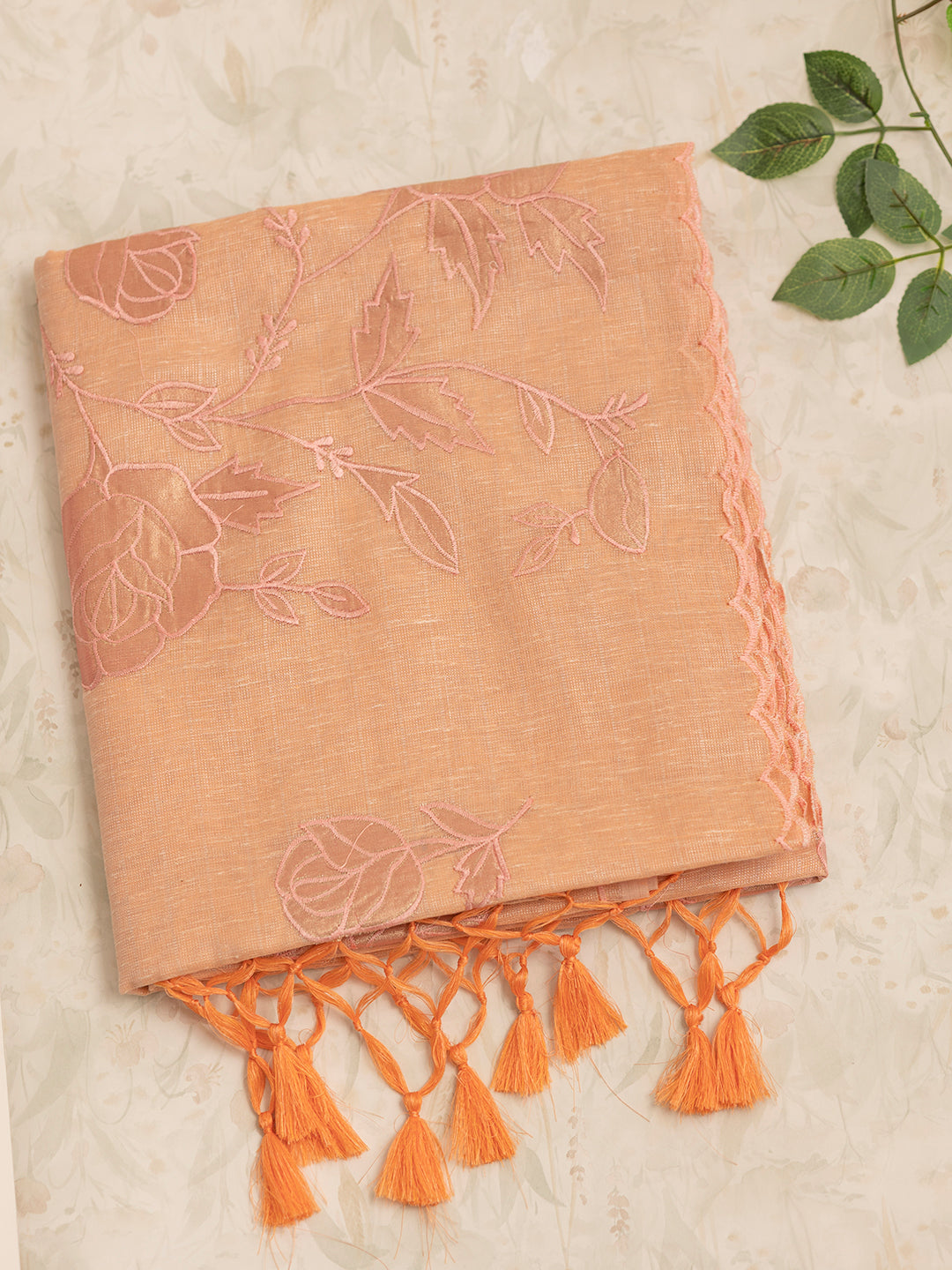 Women Orange Embroidered Semi Tussar Saree ST219