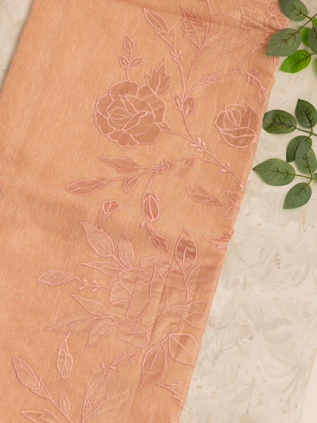 Women Orange Embroidered Semi Tussar Saree ST219