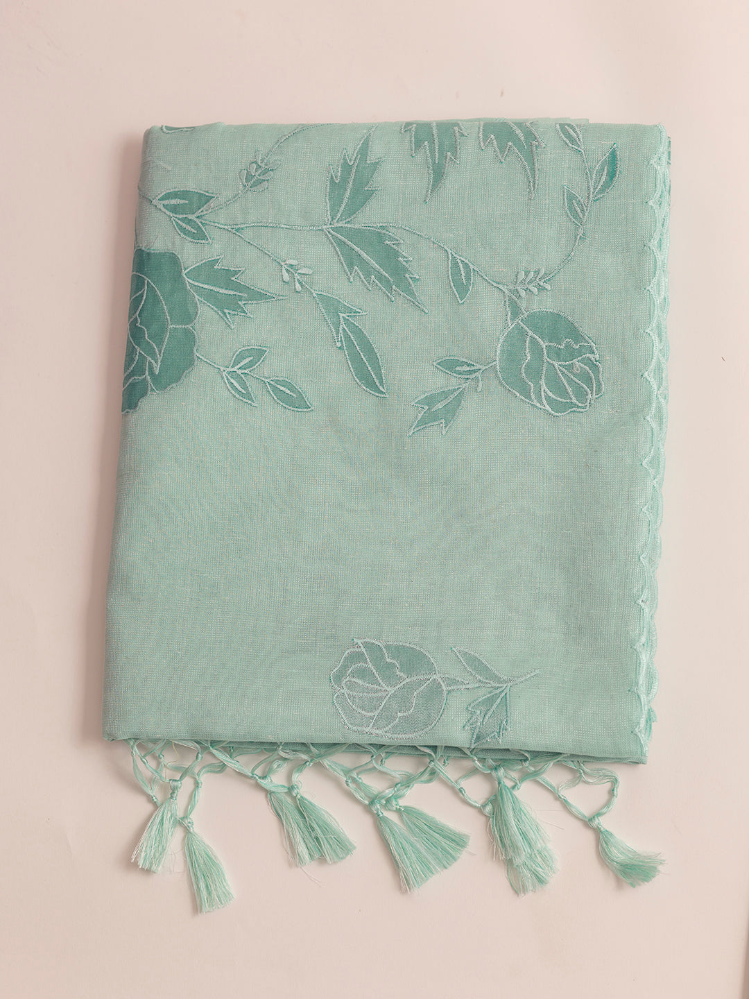 Women Mint Green Embroidered Semi Tussar Saree ST218