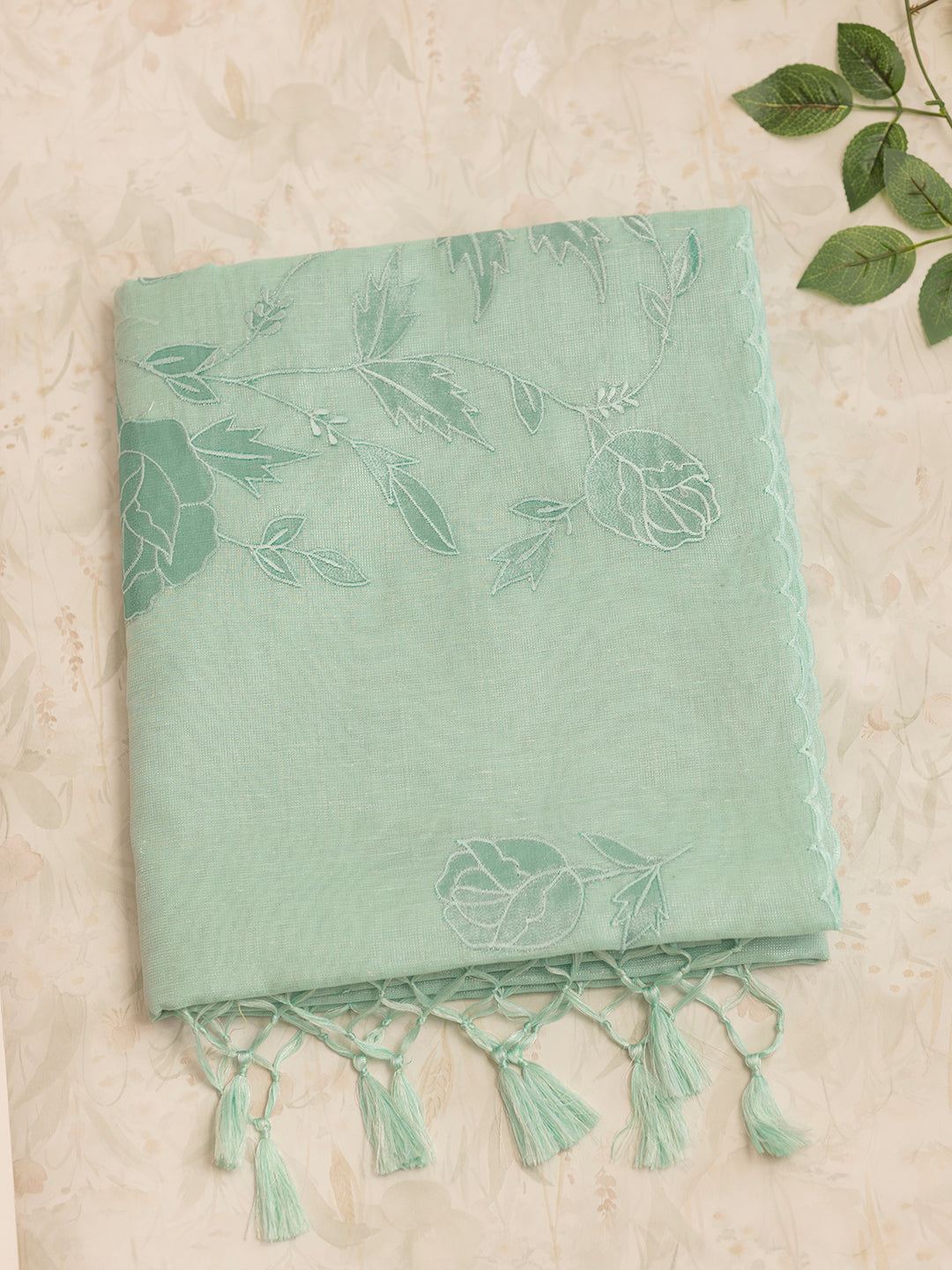 Women Mint Green Embroidered Semi Tussar Saree ST218