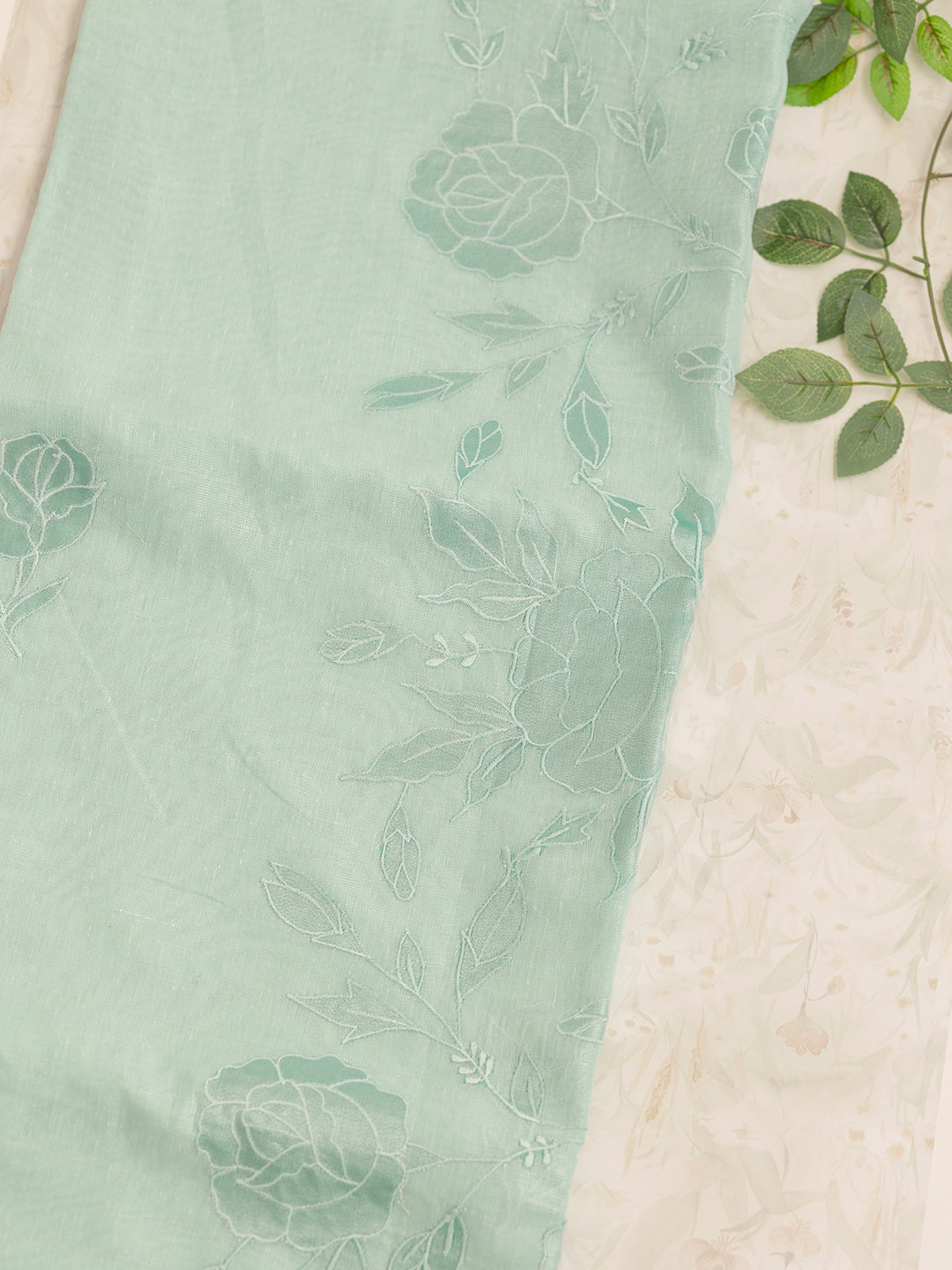 Women Mint Green Embroidered Semi Tussar Saree ST218