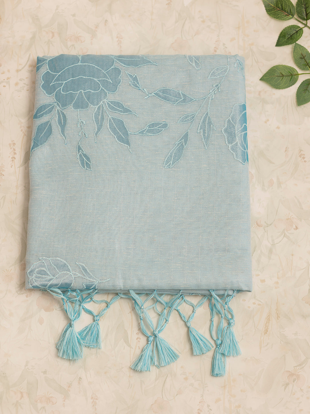 Women Blue Embroidered Semi Tussar Saree ST217