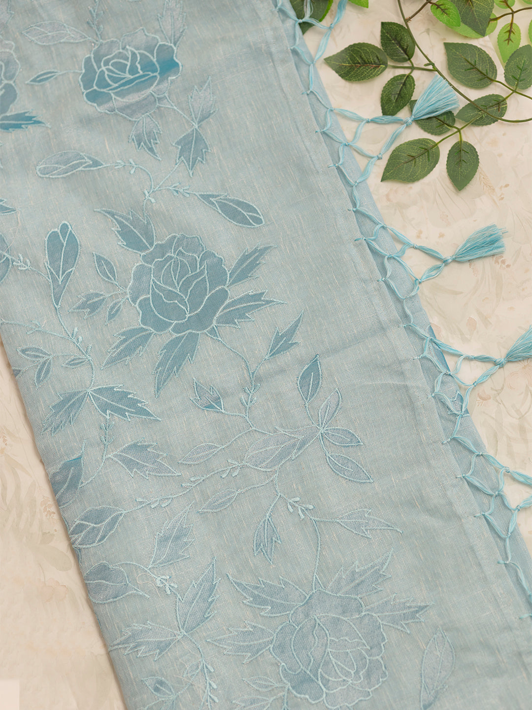 Women Blue Embroidered Semi Tussar Saree ST217