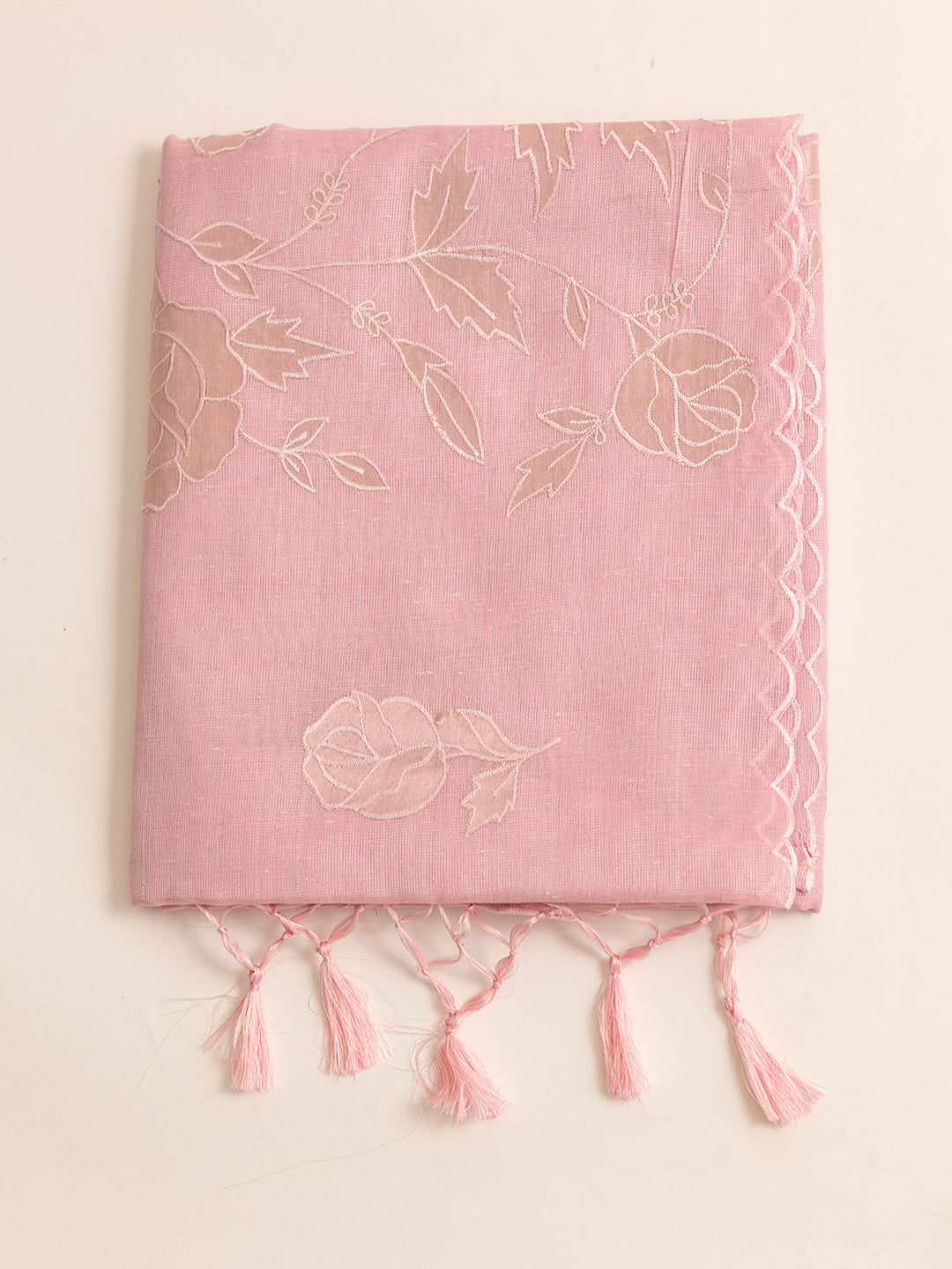 Women Pink Embroidered Semi Tussar Saree ST216