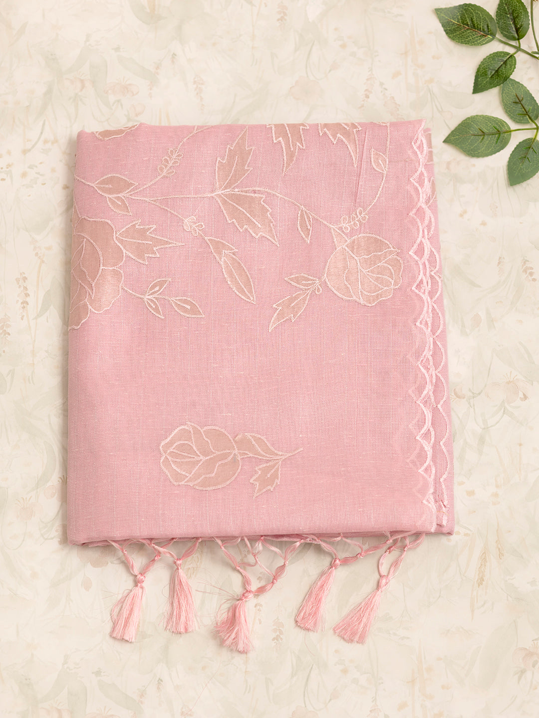Women Pink Embroidered Semi Tussar Saree ST216