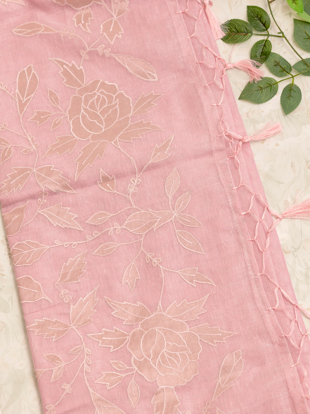 Women Pink Embroidered Semi Tussar Saree ST216