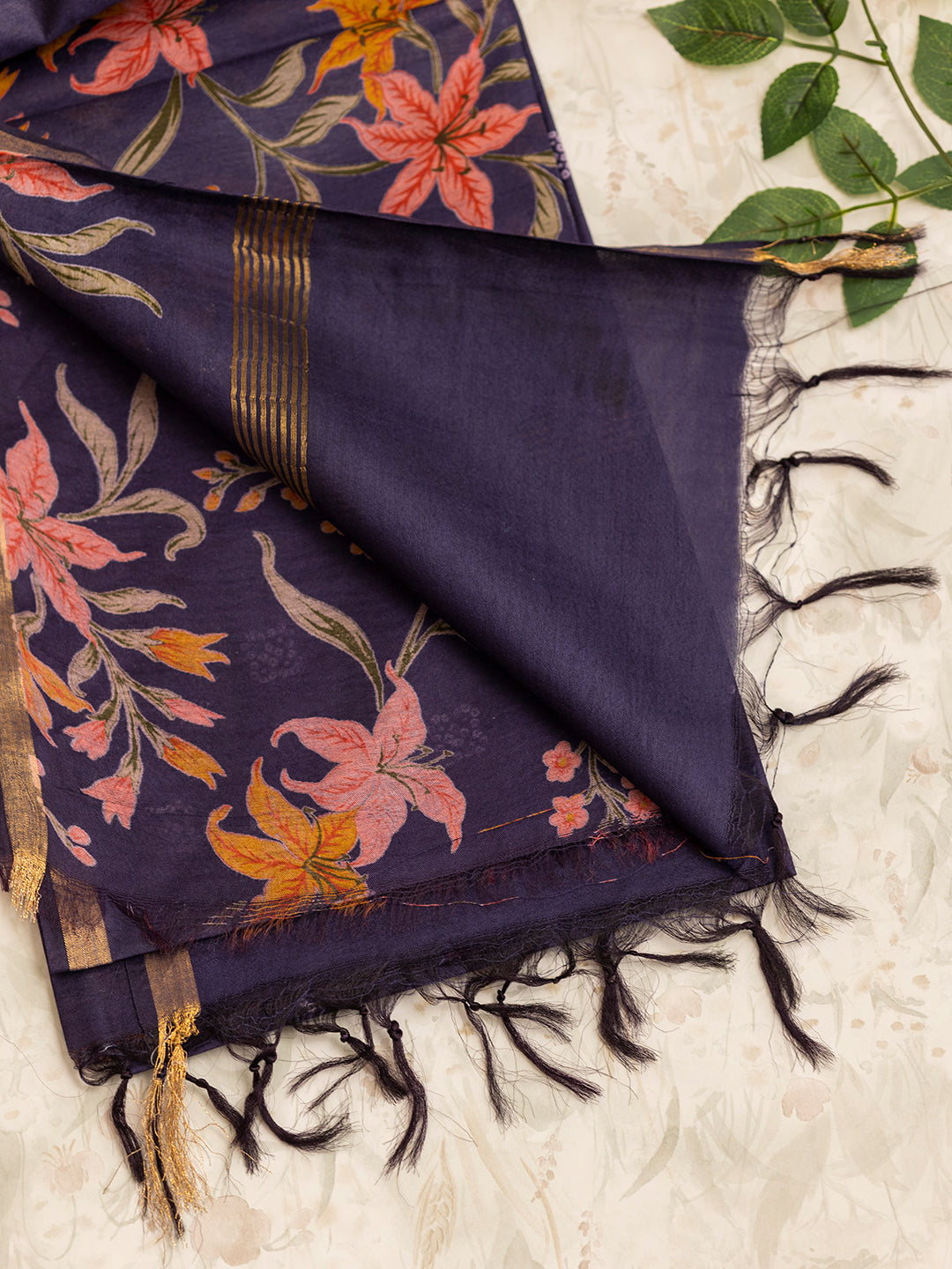 Women Navy Blue Semi Tussar Saree ST224