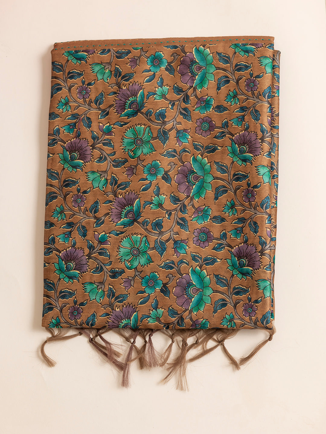 Women Brown with Green Printed Semi Tussar Saree ST234