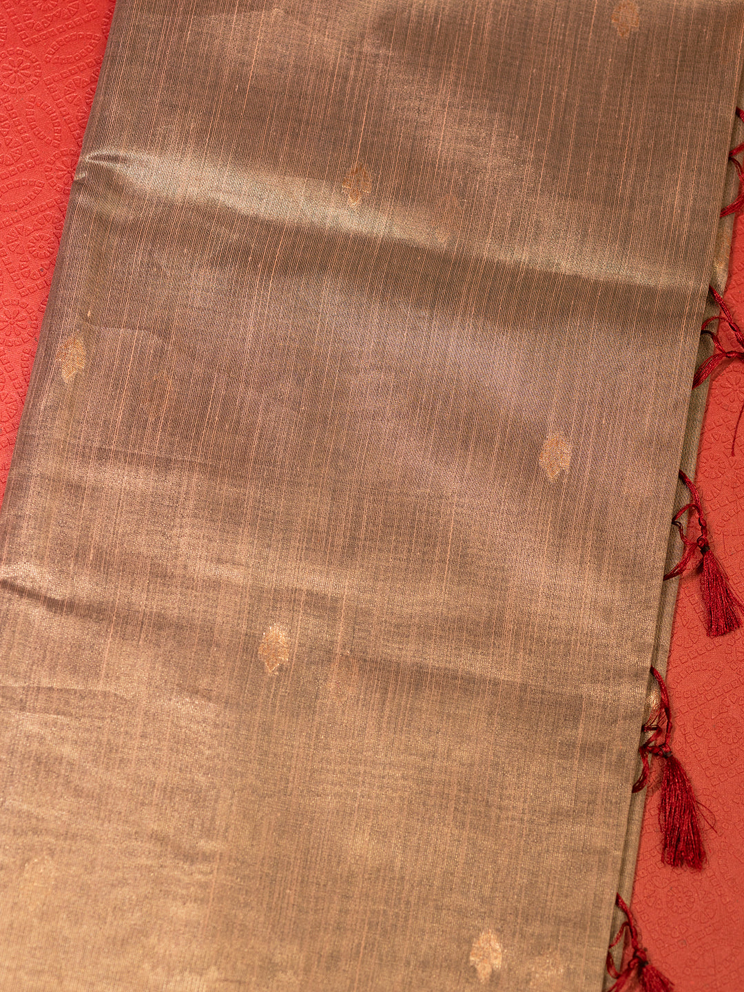 Women Gold Tissue Saree with Maroon Embroidered Border TS19