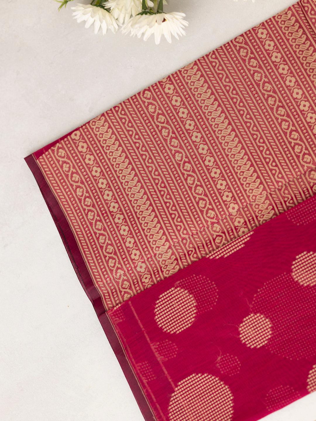 Women Magenta Kora Cotton Saree PCS165