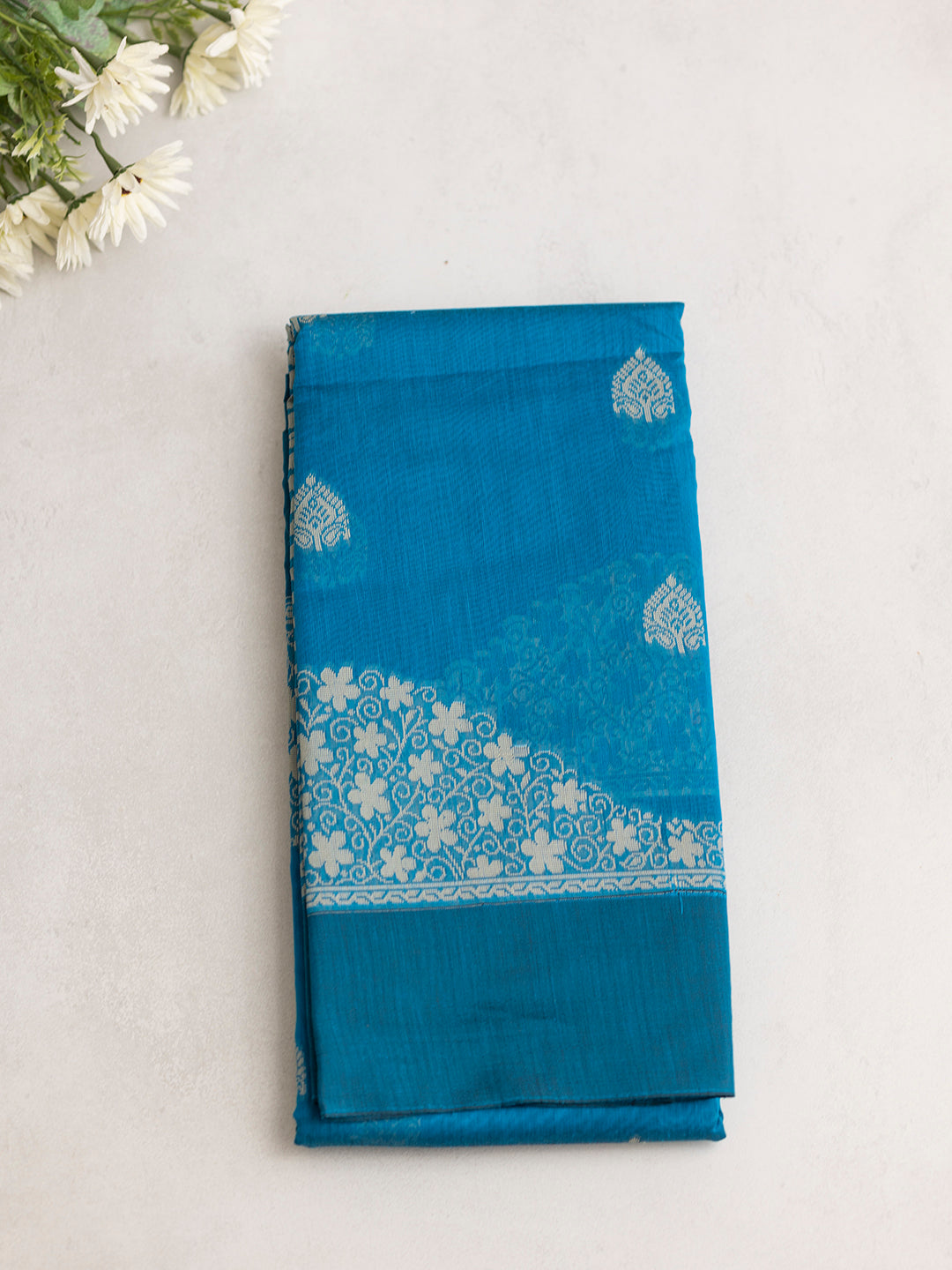 Women Blue Kora Cotton Saree PCS159