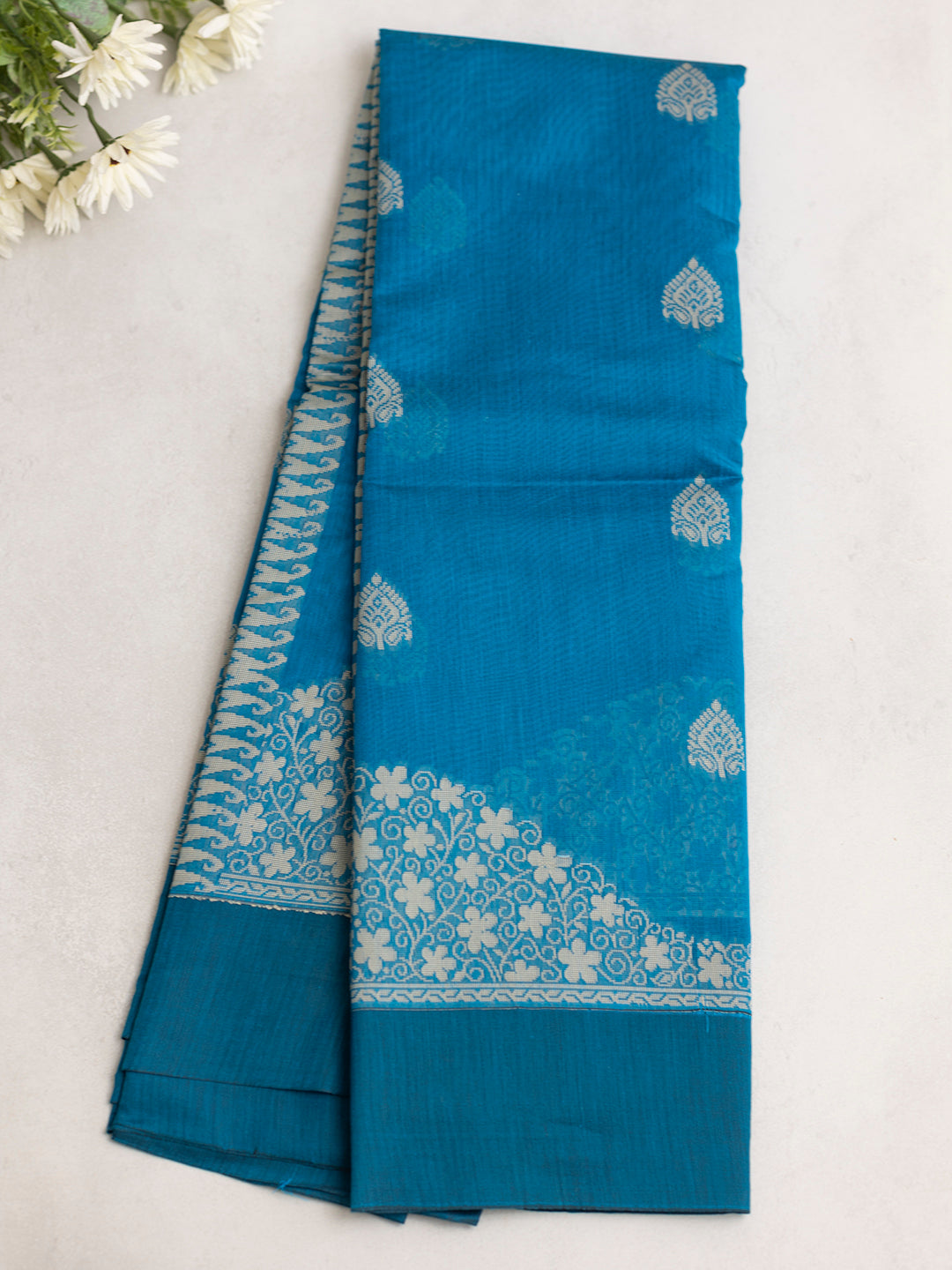 Women Blue Kora Cotton Saree PCS159