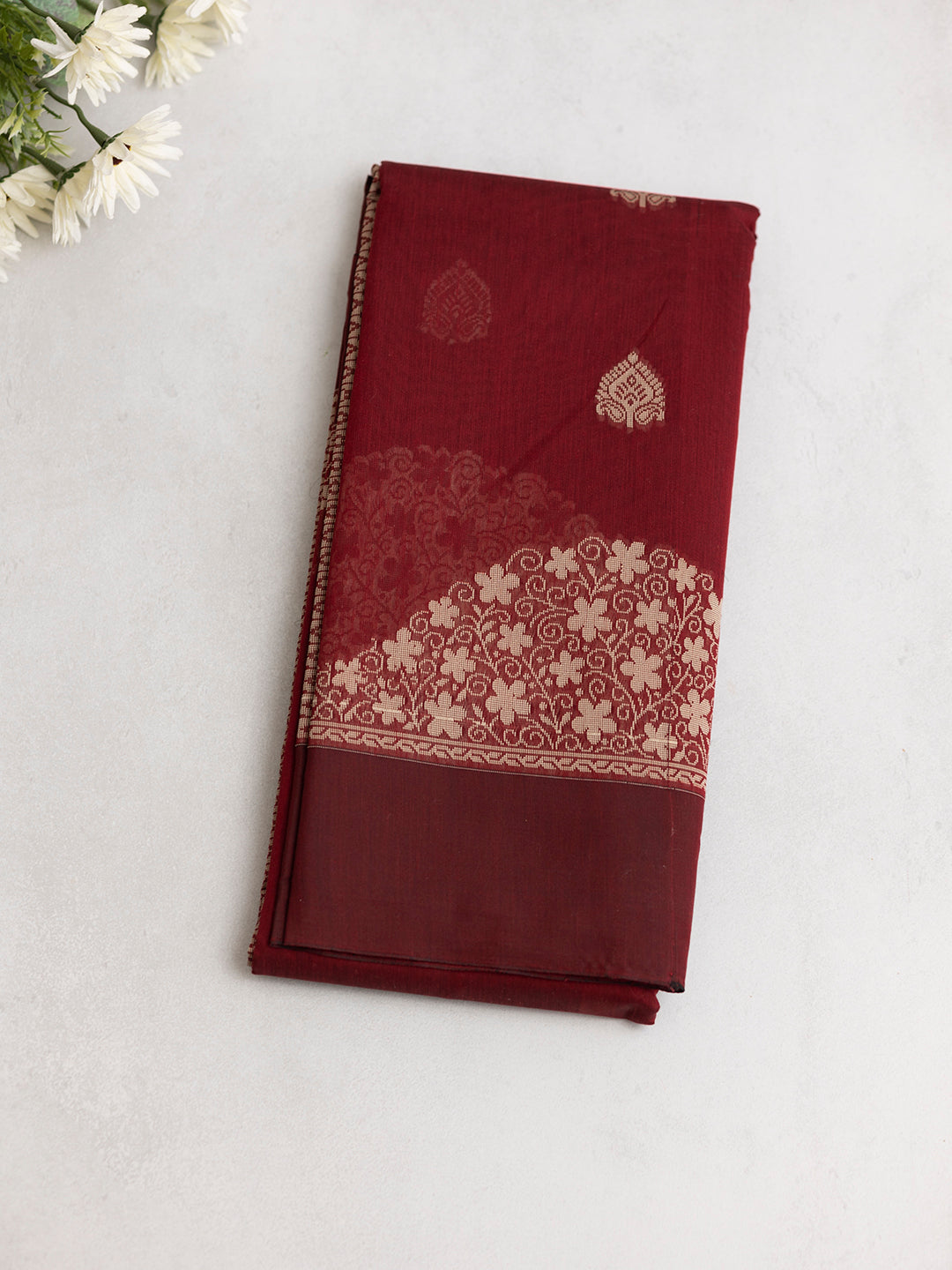 Women Maroon Kora Cotton Saree PCS172