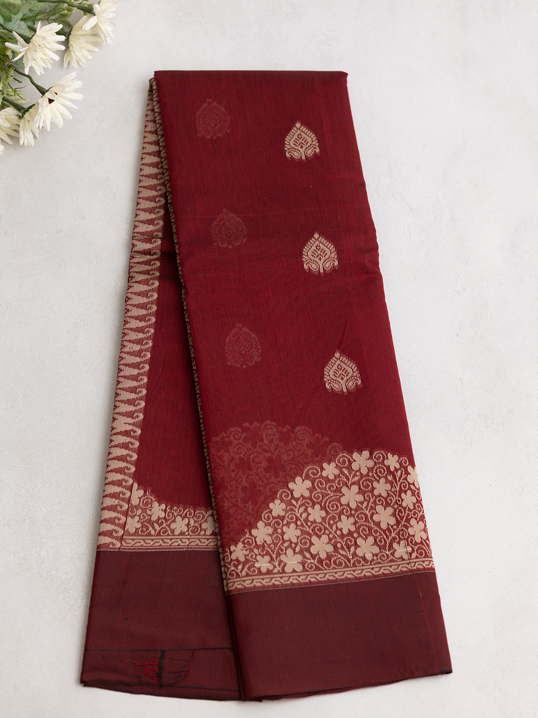 Women Maroon Kora Cotton Saree PCS172