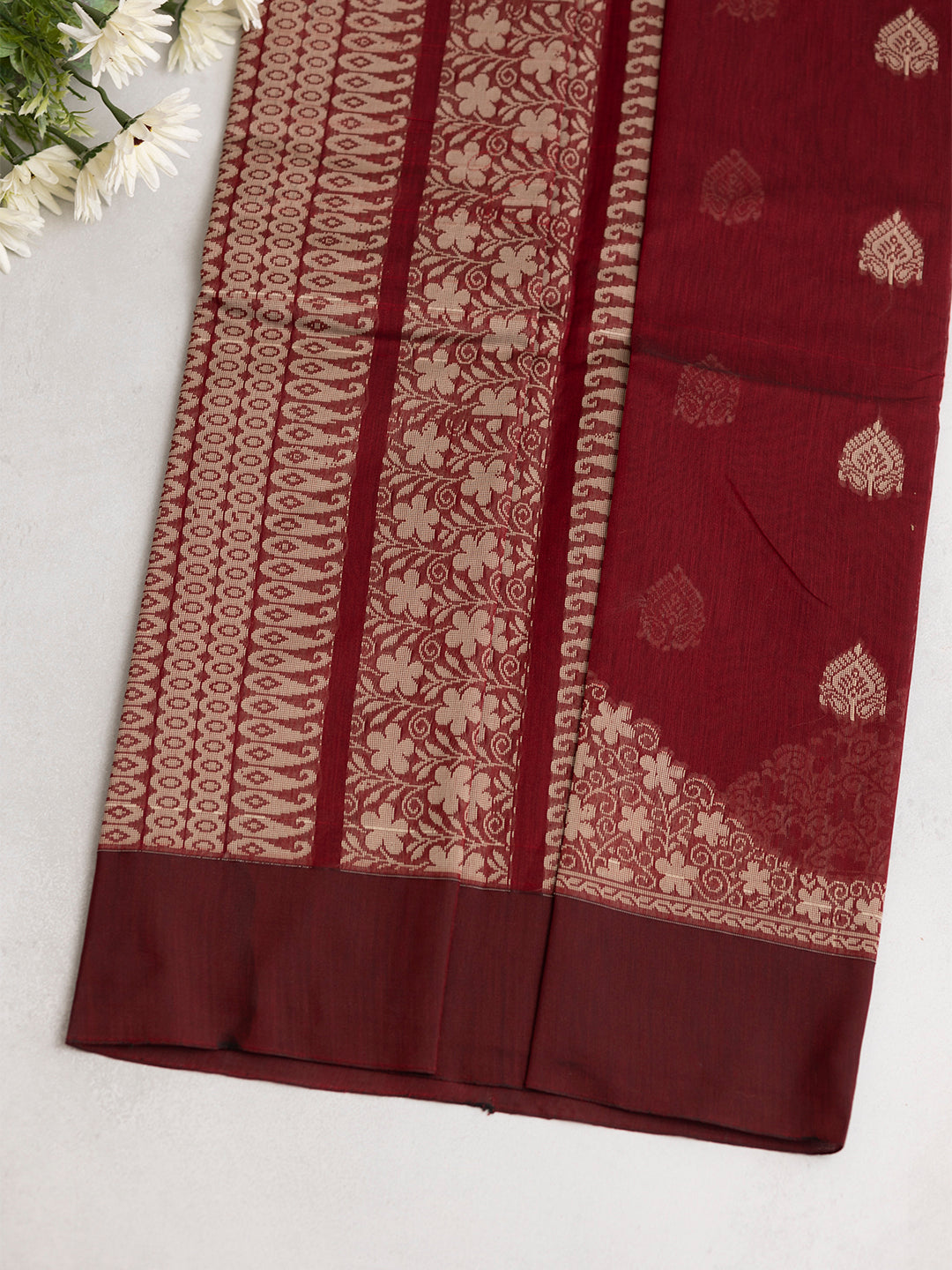 Women Maroon Kora Cotton Saree PCS172