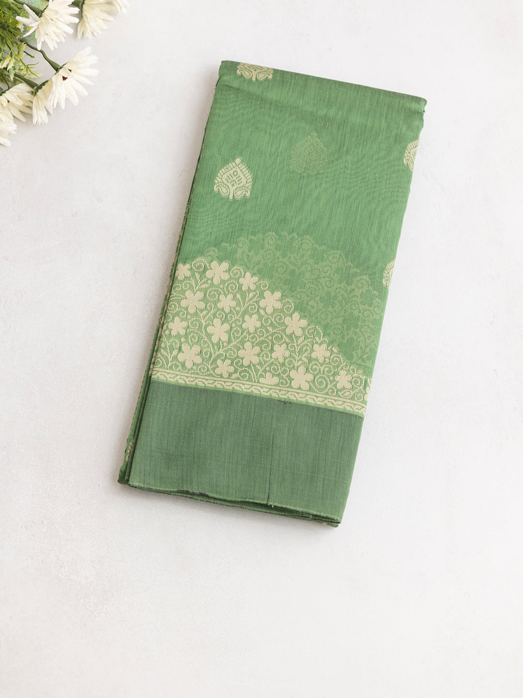 Women Green Kora Cotton Saree PCS168