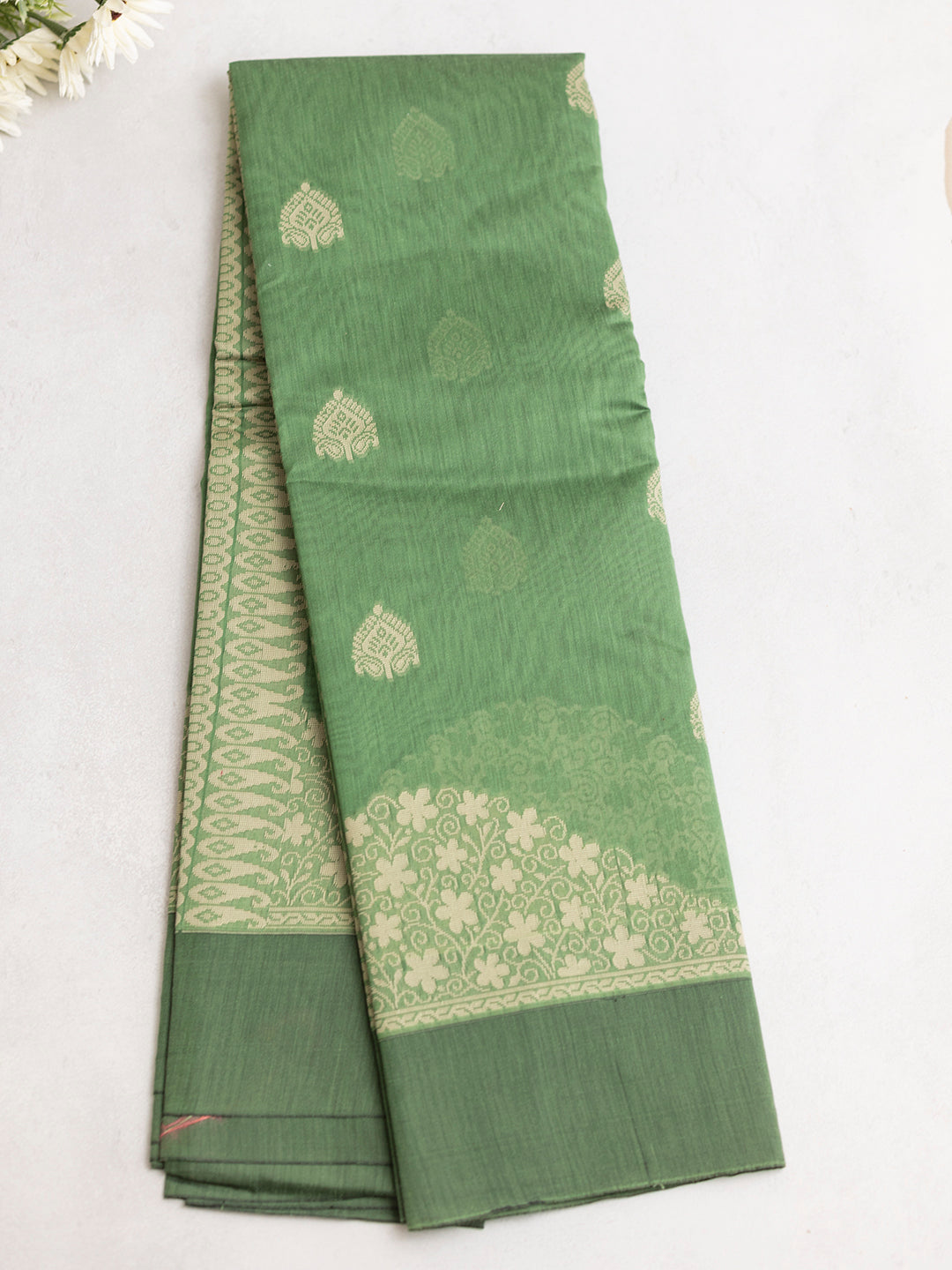 Women Green Kora Cotton Saree PCS168