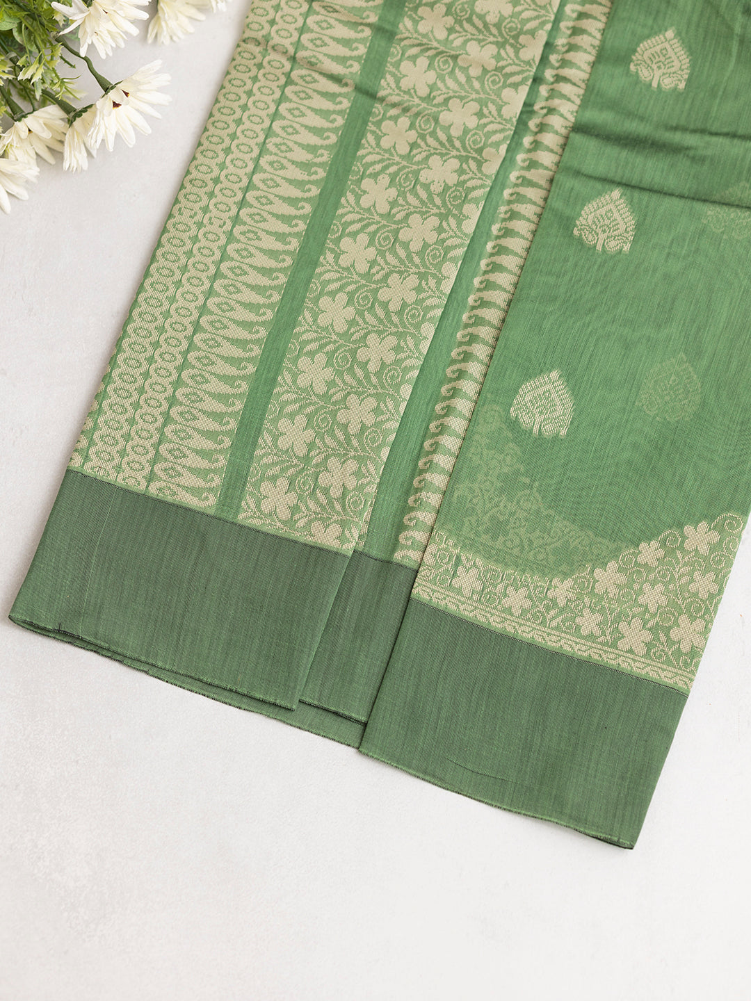 Women Green Kora Cotton Saree PCS168