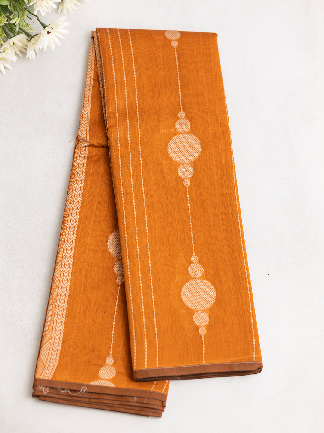 Women Dark Orange Kora Cotton Saree PCS167