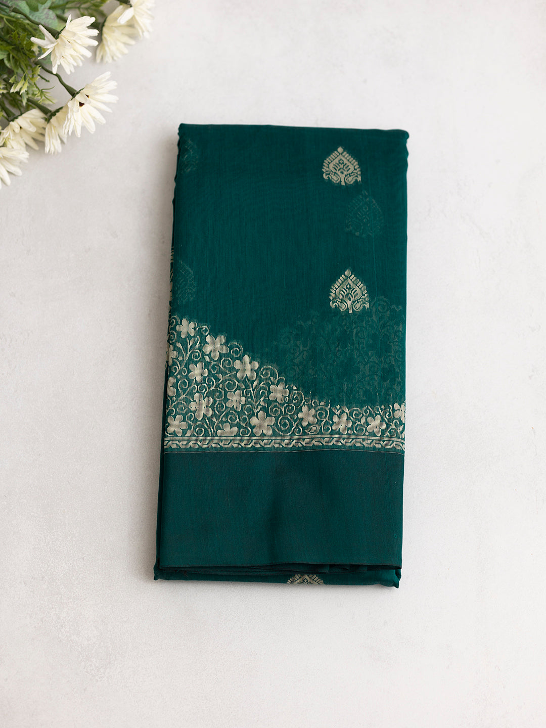 Women Green Kora Cotton Saree PCS180