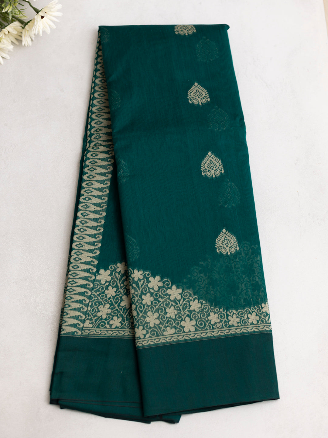 Women Green Kora Cotton Saree PCS180