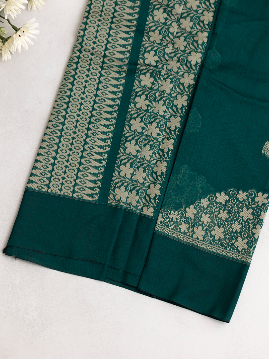 Women Green Kora Cotton Saree PCS180