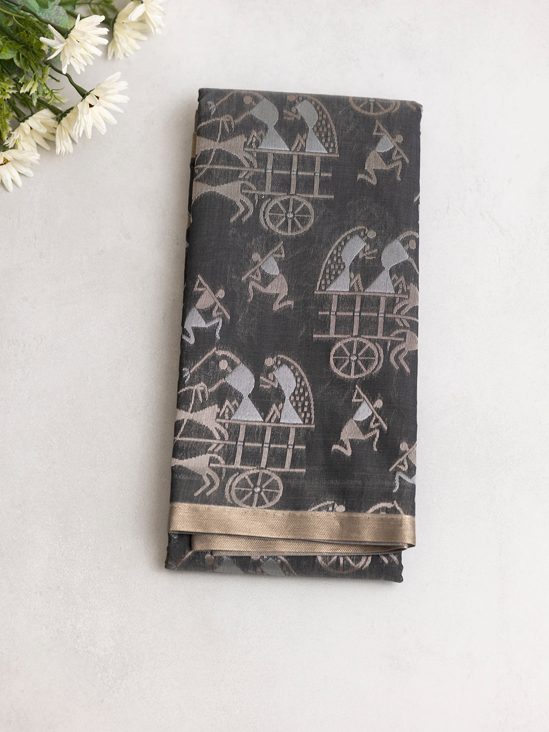 Women Dark Grey Kotta Cotton Saree PCS184