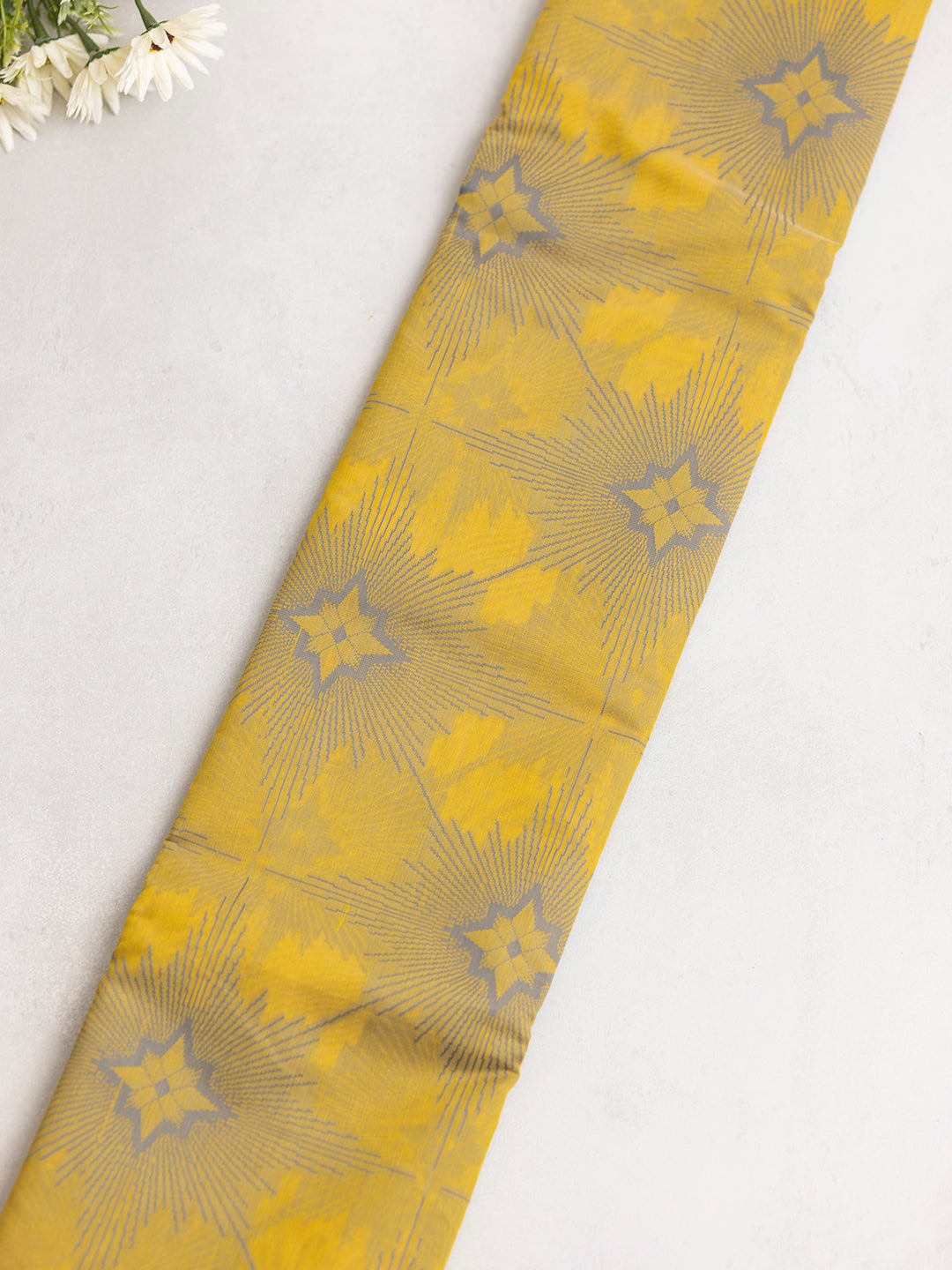 Women Yellow with Grey Semi Kora Cotton Saree SK97