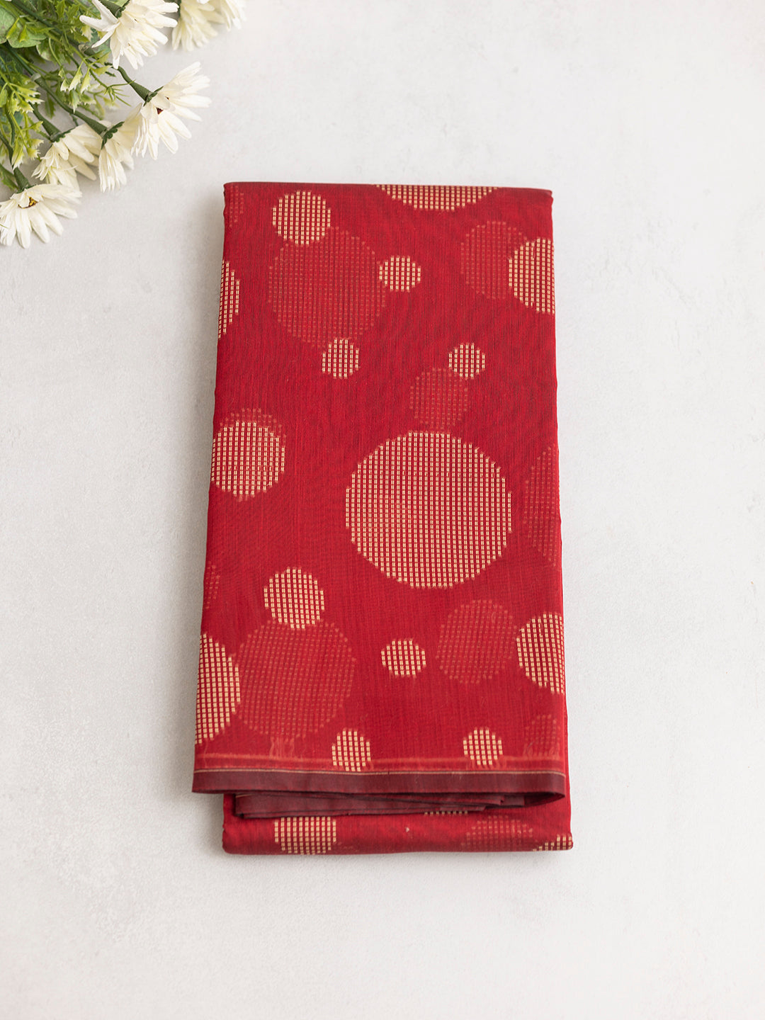 Women Red Kora Cotton Saree PCS177