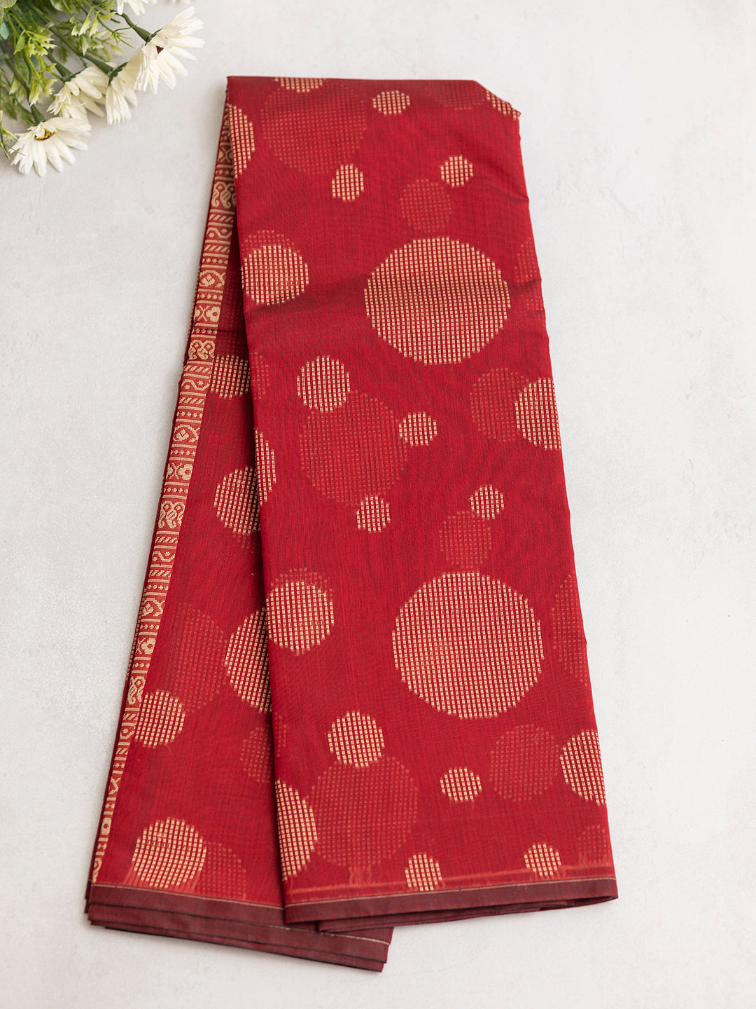 Women Red Kora Cotton Saree PCS177