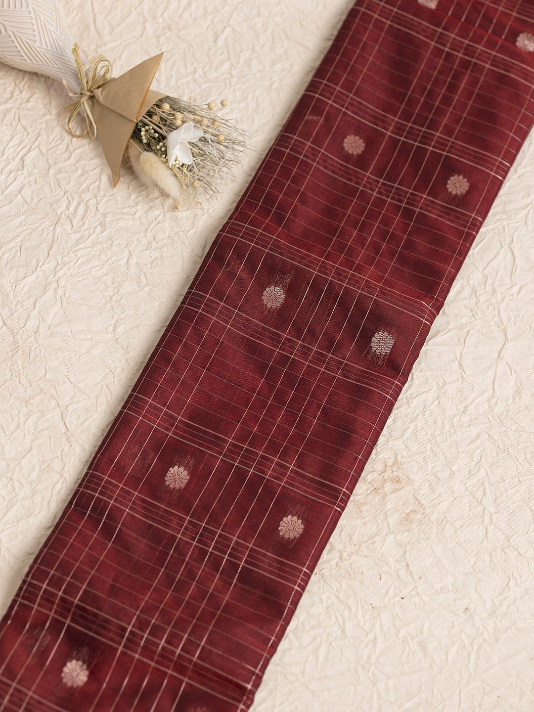 Women Maroon Semi Kora Cotton Saree SK100