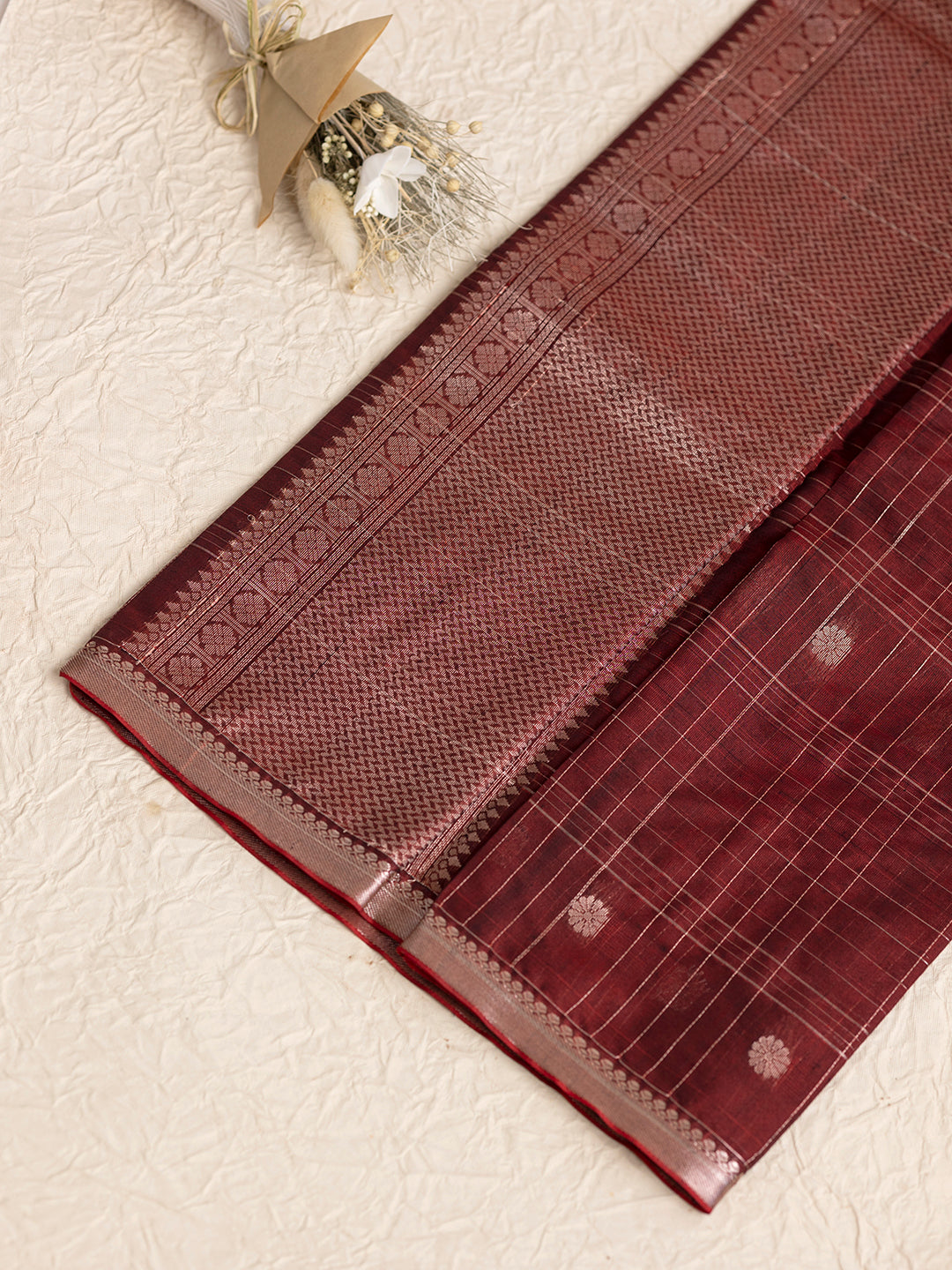 Women Maroon Semi Kora Cotton Saree SK100