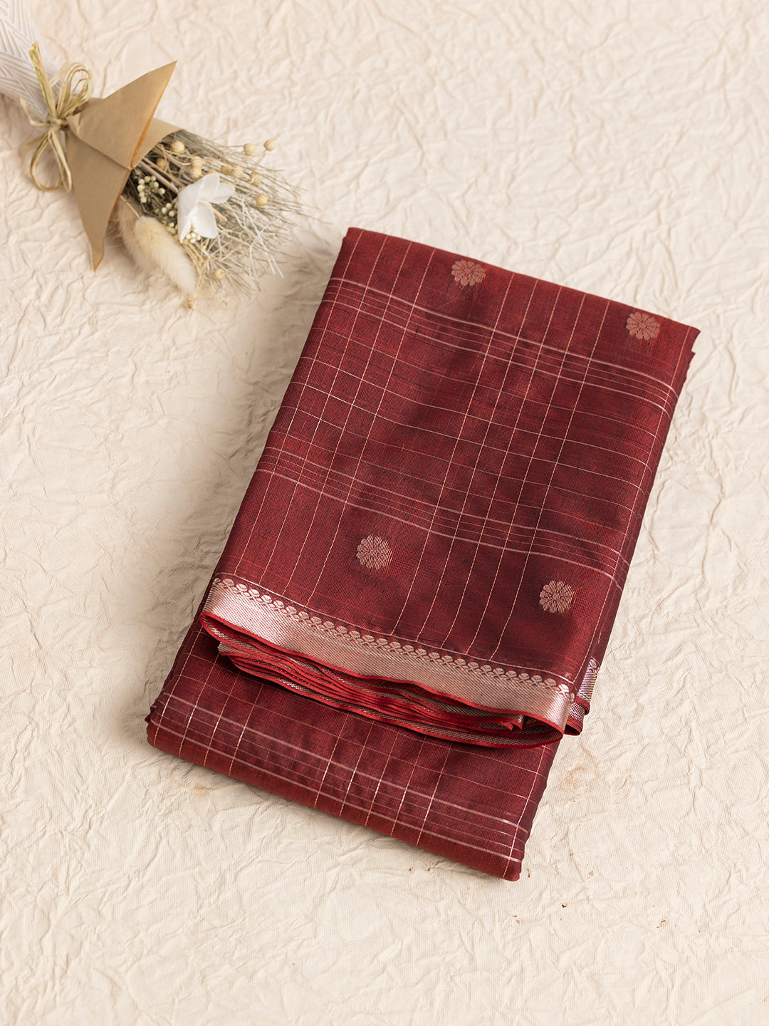 Women Maroon Semi Kora Cotton Saree SK100