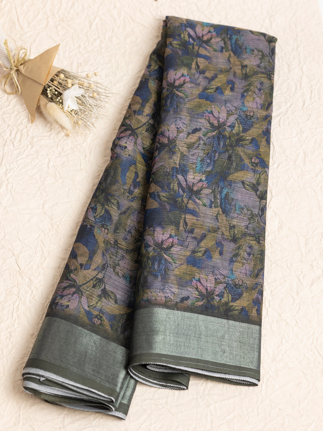 Women Dark Blue Semi Linen Saree SL205