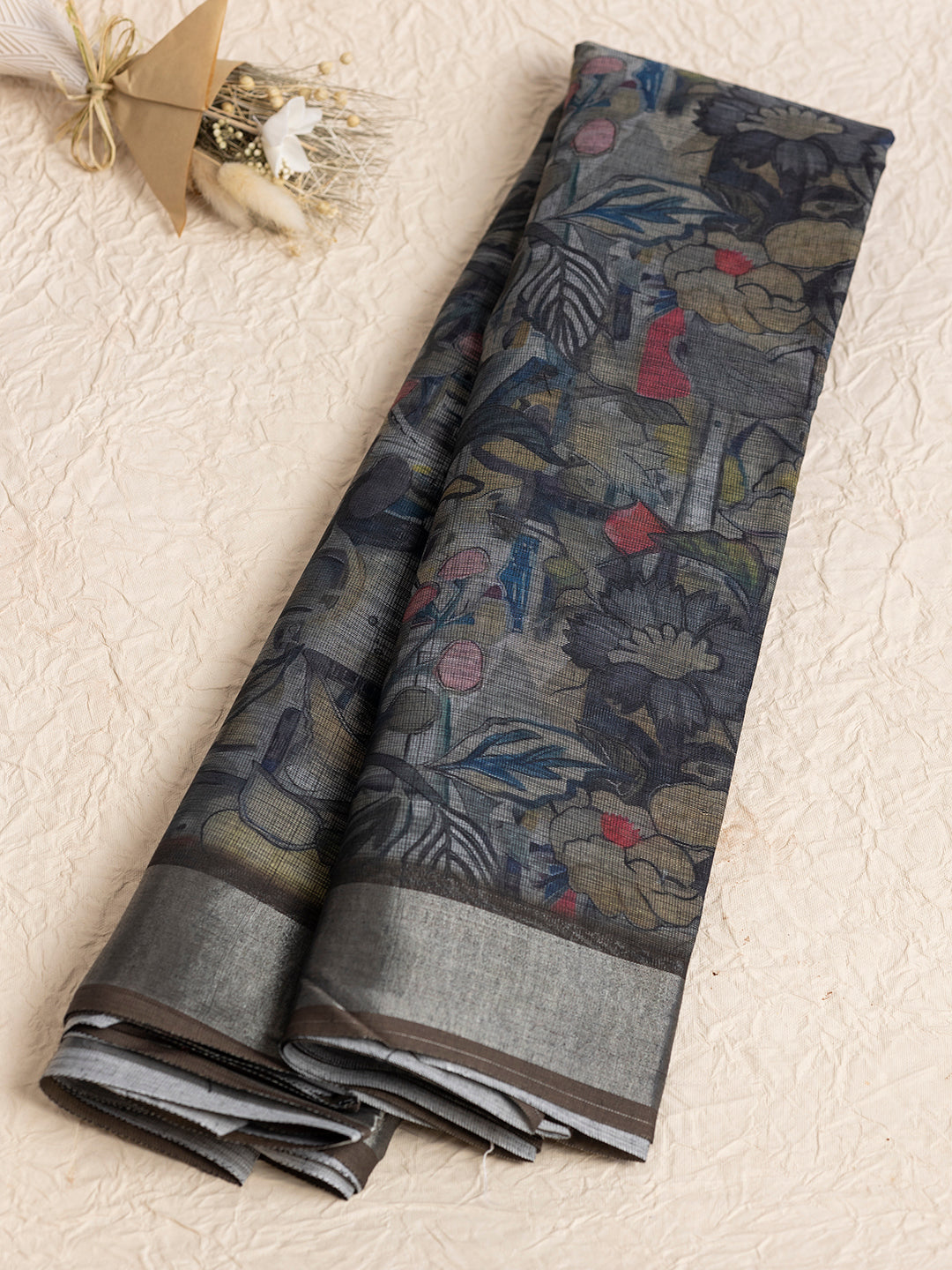 Women Navy Blue Semi Linen Saree SL207