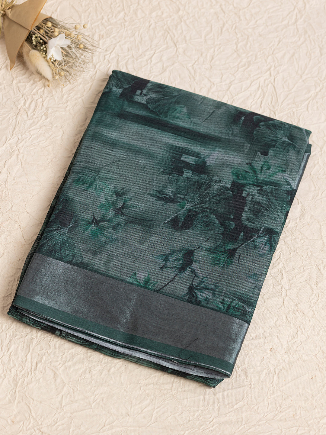 Women Green Semi Linen Saree SL206