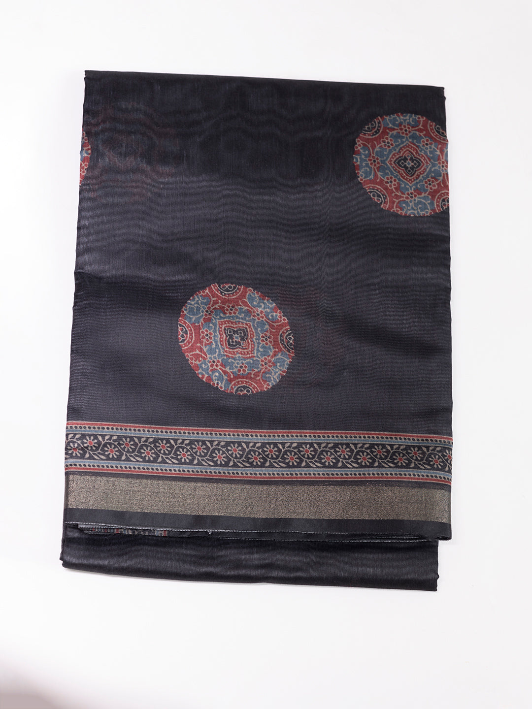 Women Black Semi Chanderi Cotton Printed Saree SC55