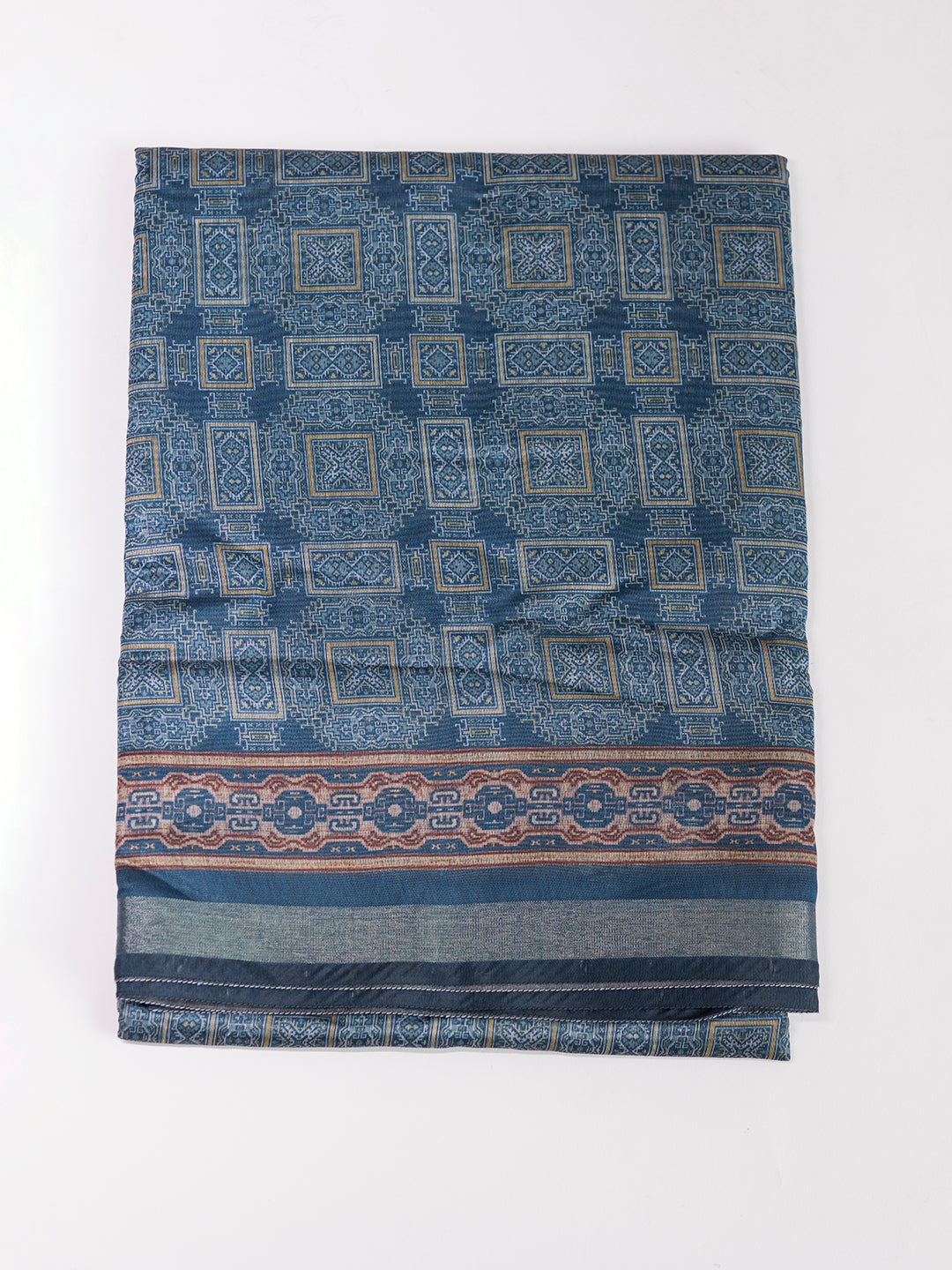 Women Dark Blue Semi Chanderi Cotton Printed Saree SC57
