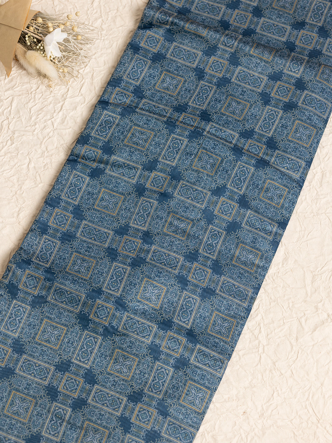 Women Dark Blue Semi Chanderi Cotton Printed Saree SC57
