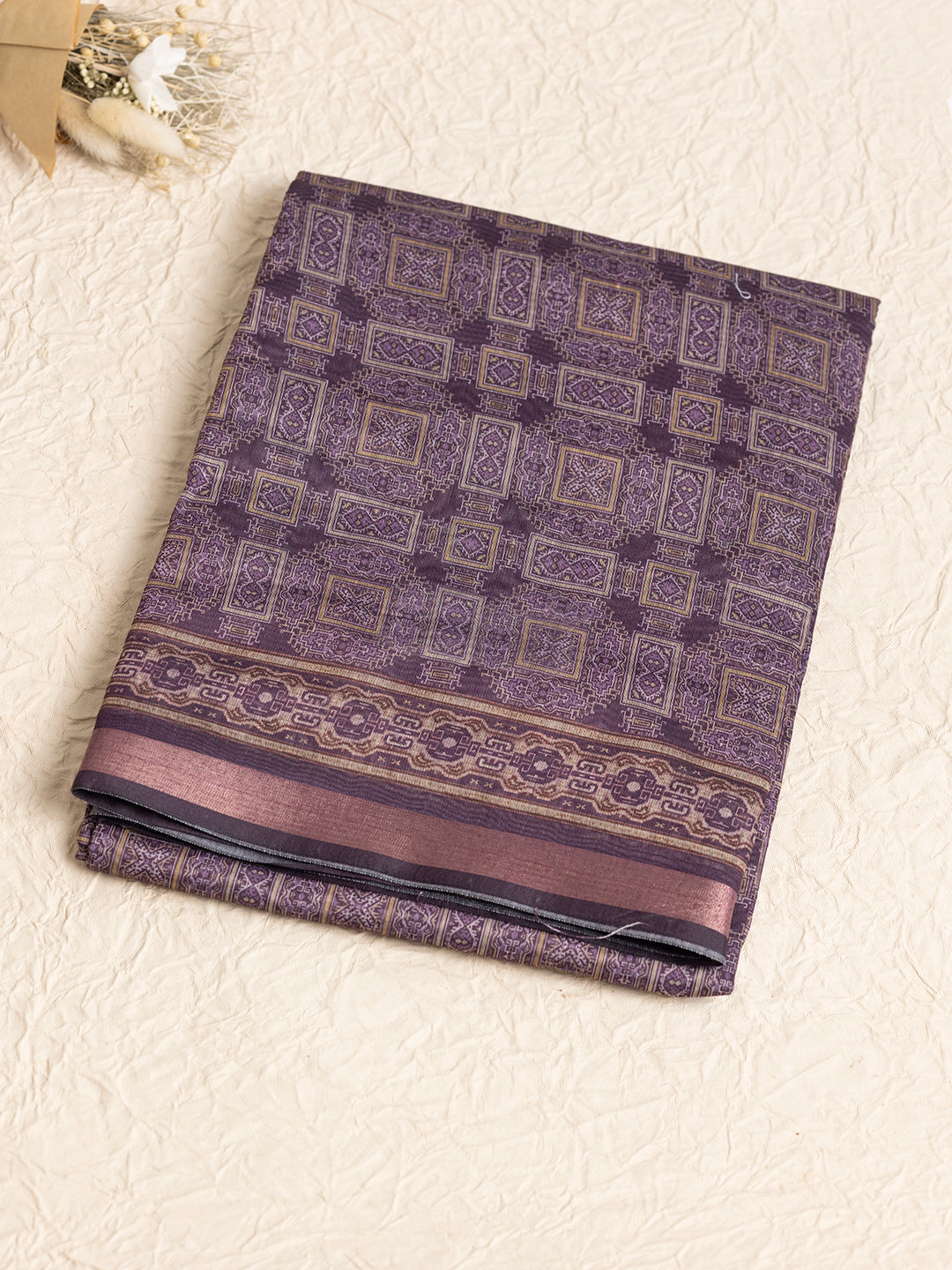 Women Dark Purple Semi Chanderi Cotton Printed Saree SC61