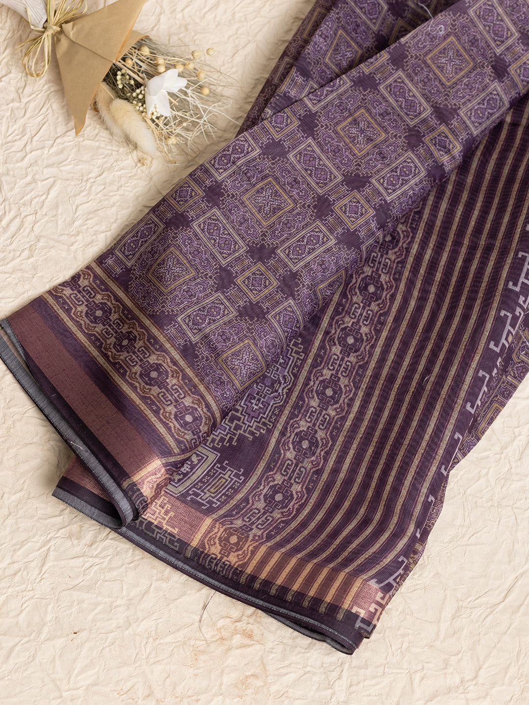 Women Dark Purple Semi Chanderi Cotton Printed Saree SC61
