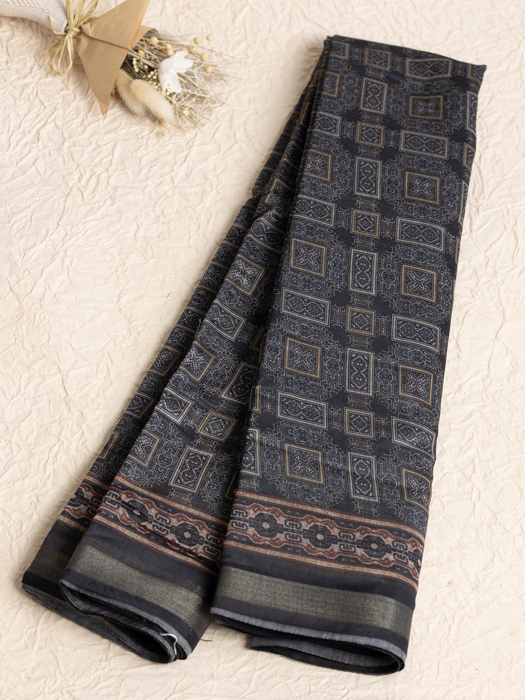 Women Dark Green Semi Chanderi Cotton Printed Saree SC58
