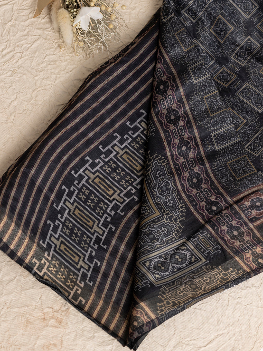Women Dark Green Semi Chanderi Cotton Printed Saree SC58